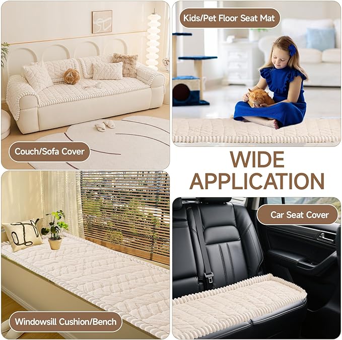 OTOB Plush Couch Cover for Dogs Washable, Non Slip Fuzzy Soft Armrest Backrest Sofa Slipcovers Geometric Jacquard Pet Friendly Couch Covers Protector All Season, 1 Piece (White, 27.6"x27.6")