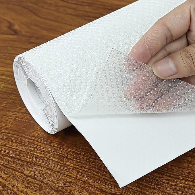 Shelf Liners 20 in x 20 ft Self-Adhesive EVA Drawer Mats, Cupboard Protector, Kitchen Cabinet Lining Fridge Liner (Clear Flat Dot, 50.8x610cm)