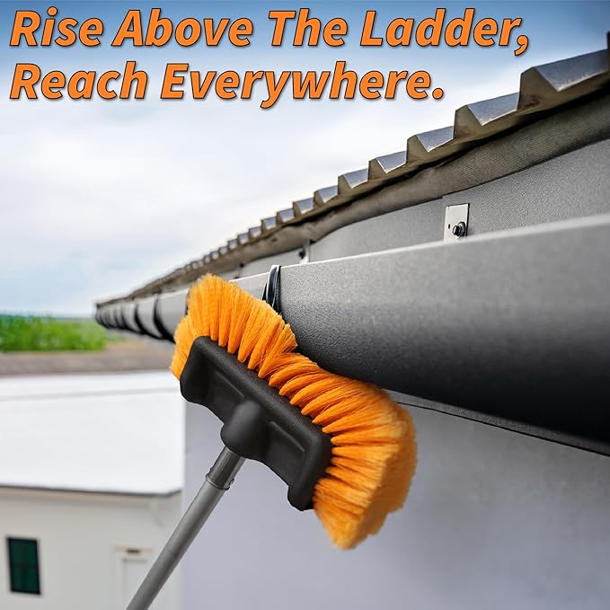 30 Foot High Reach Telescoping Duster Kit and Vinyl Siding Brushes with 5-24 ft Extension Pole // High Ceiling Cleaning and Window Washing kit // Exterior & Interior House and Gutter Cleaning Brush