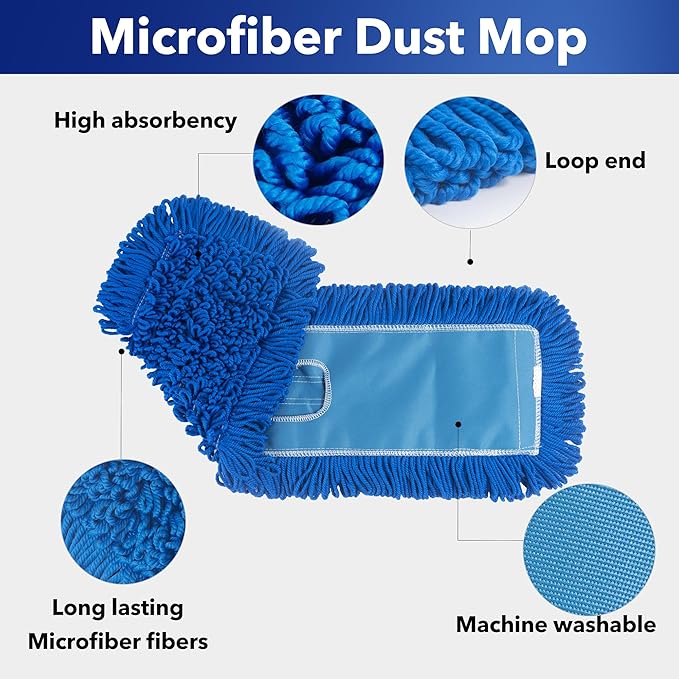 Matthew 36'' Microfiber Loop Dust Mop Washable Commercial&Residential Heavy Duty Mop Head Replacement Premium Absorbent Industrial Dust Mop Refill Pads for Hardwood, Office,Garage and Hotel -3Pack