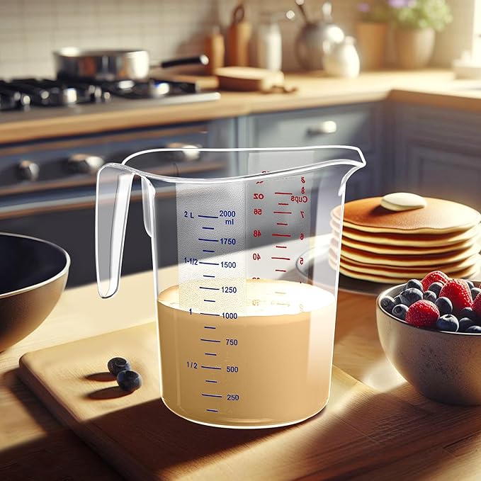 Amazing Abby - Melissa - 64-Ounce Plastic Measuring Pitcher (1-Pack), 8-Cup (2-Quart) Food-Grade Measuring Jug, Unbreakable, Stackable, Dishwasher-Safe, Great for Oil, Vinegar, Flour, and More