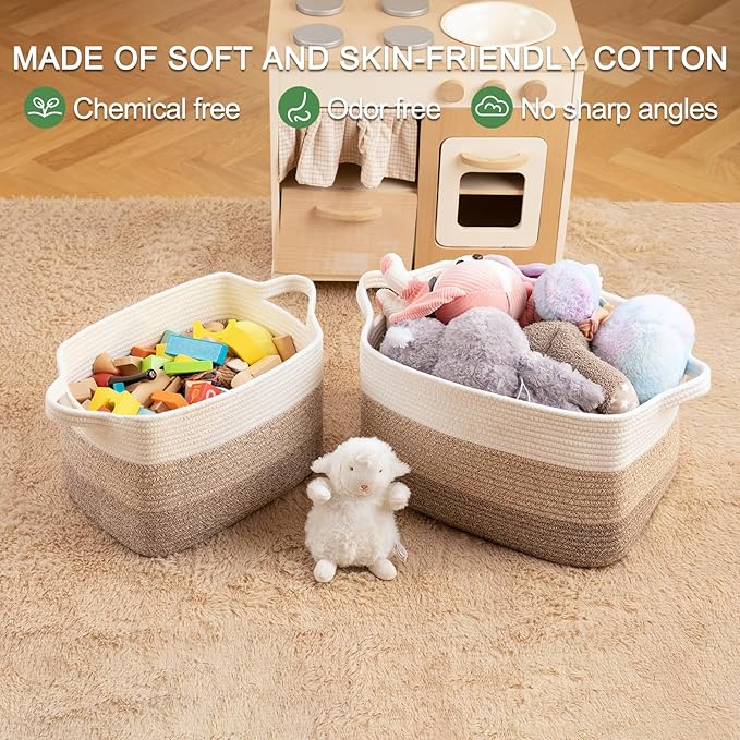 OIAHOMY Woven Storage Basket, Cotton Rope Baskets for Toys,Towel, Clothes, Used to Bathroom,Living Room,Nursery,Bedroom, 16"x12"x10"- Pack of 3, Gradient Yellow