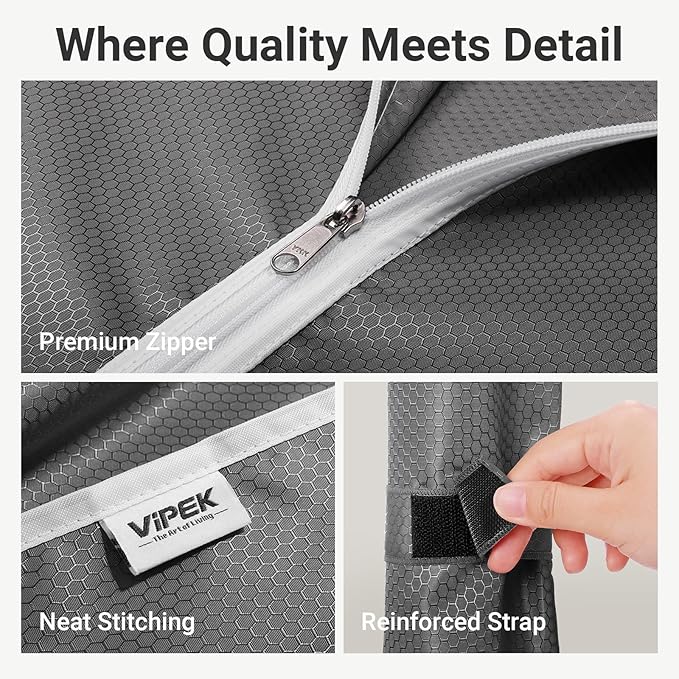 VIPEK R3C Portable Closet with Cover - Heavy Duty Freestanding Clothes Rack with Wheels & Hanging Rod & Side Hooks, 36.6" Lx17.3 Wx72.4 H, White Rack with Grey Upgraded Polyester Cover