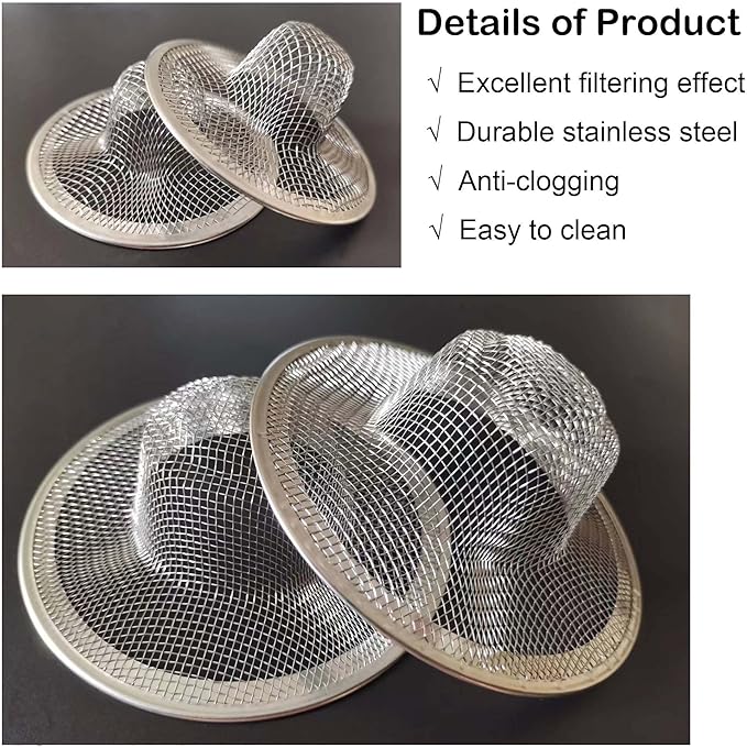20Pcs Bathroom Sink Drain Strainer Screen Mesh, 2.75'' Stainless Steel Slop Basket Filter Trap Sink Drain Mesh Basket Hair Catcher Filter Cover for Lavatory RV Shower Floor Utility Drain