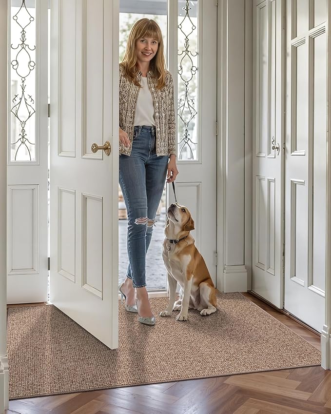 LUMI Indoor Door Mat 36"x56", Ultra Thin Low Profile Non-Slip Doormat for Home Entrance, Absorbent & Stain-Resistant Welcome Mats, Washable Entryway Mat for Front Door, Patio, Porch, Camel