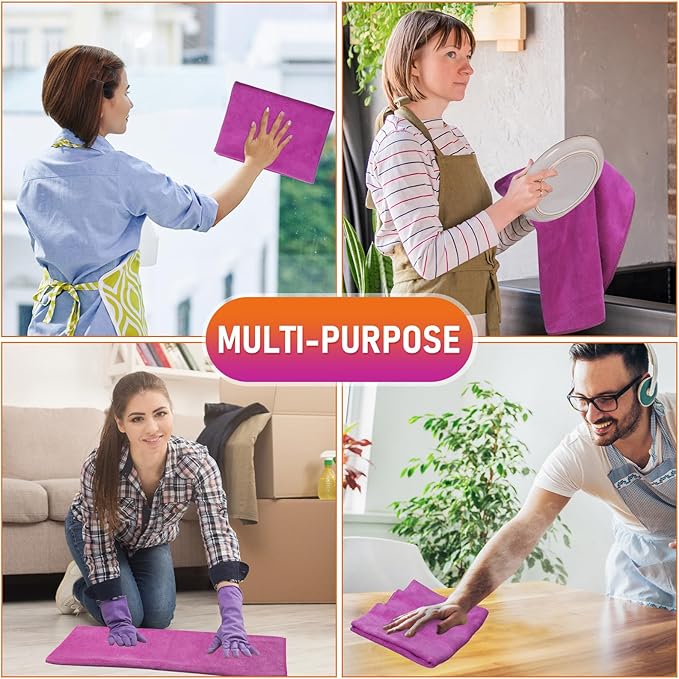 Newwiee 3 Pcs Extra Large Microfiber Cleaning Cloth 30" x 20" Washable Reusable Microfiber Towel Streak Free Lint Free Cloth for Cleaning Home Glass Office Window Bathrooms (Purple)
