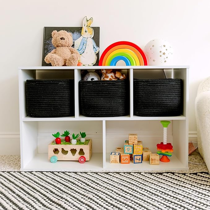 NaturalCozy Storage Cubes 9”x9”x7”Cotton Rope Woven Baskets for Organizing 3-Pack | 9 Inch Cube Storage Bin | Small Basket for Shelf Nursery, Pantry, Decorative Plant, Bathroom Closet, Toy Gift