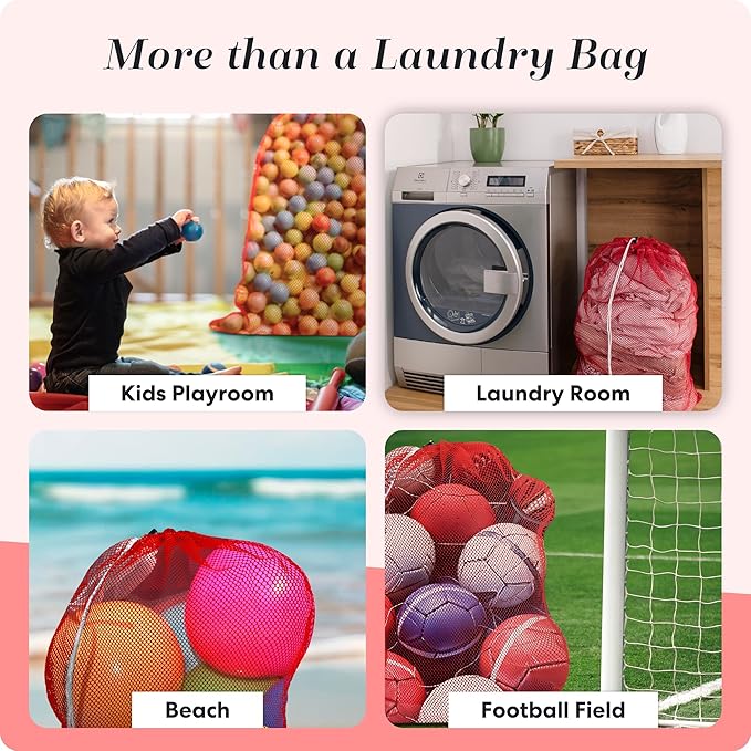 Handy Laundry Mesh XL Laundry Bags - Durable, Machine Washable with Secure Drawstring Closure - Perfect for College Dorms, Laundromats, Apartments (Red, Large 24" x 36", 2-Pack)