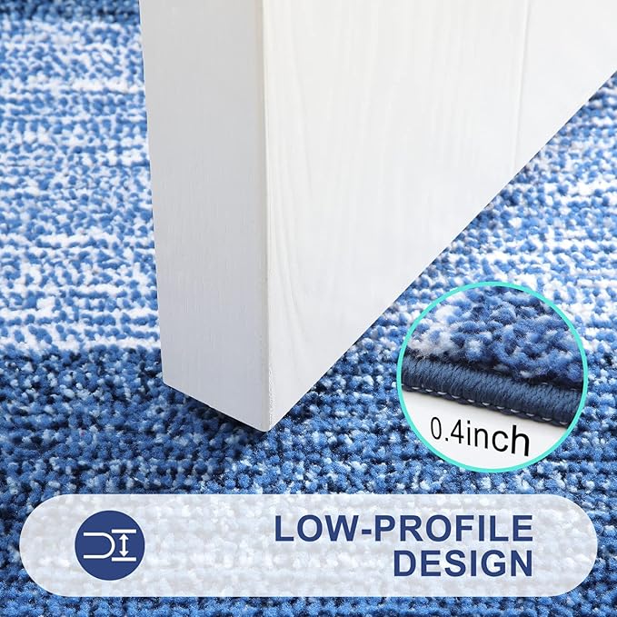 Kitinjoy Indoor Outdoor Door Mat, 47x20 Non-Slip Absorbent Dirt Trapper, Low-Profile Washable Inside Entrance Front Floor Mat, Sturdy Soft Entry Doormats for Entryway, Navy Blue