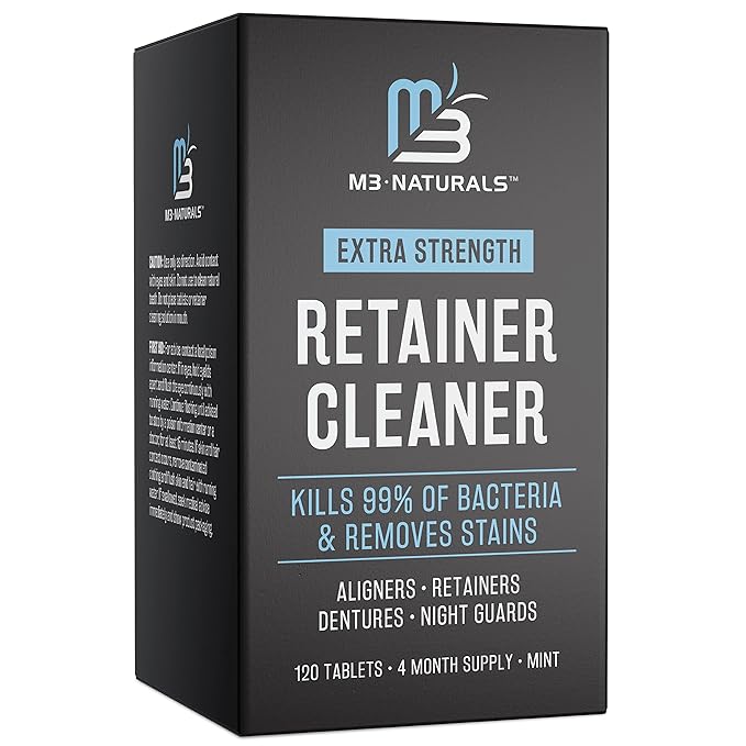 Retainer Cleanser Tablets Invisalign Cleaner, Removes Odors Discoloration Stains and Plaque 4 Month Supply Denture Cleansers Retainers Mouth Guards Denture Bath Mint by M3 Naturals
