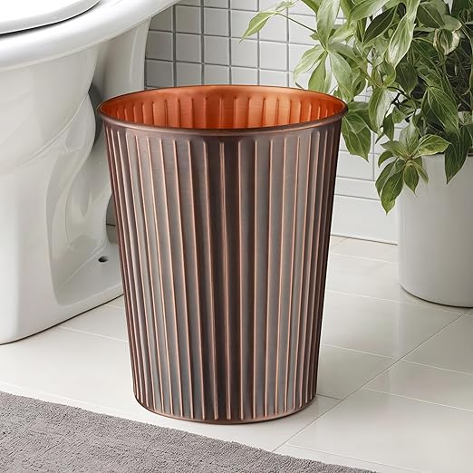 Monarch Abode Antique Copper Handcrafted Ridge Embossed Metal Wastebasket for Home Office, Decorative Waste Basket, Modern Bathroom Garbage Can, Antique Copper Trash Can