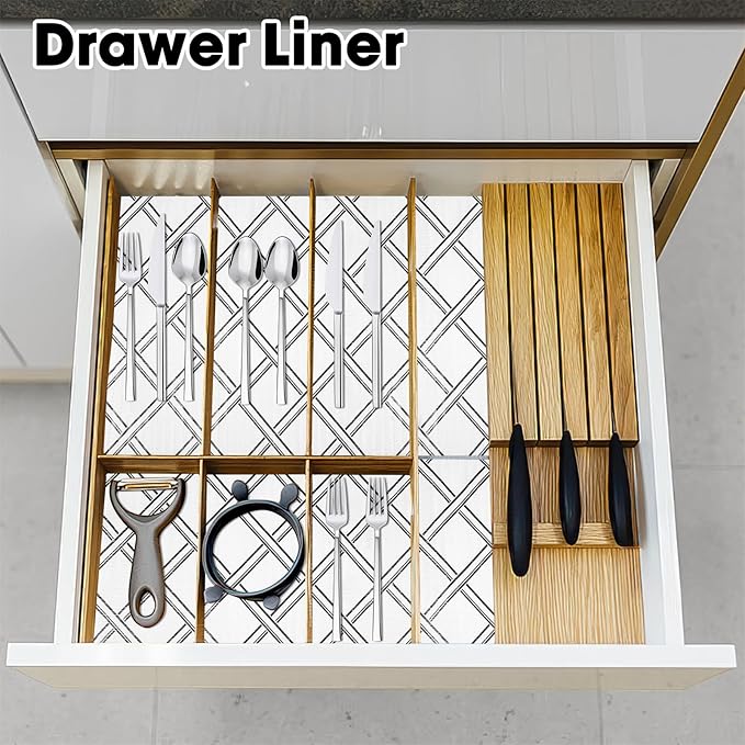 Drawer and Shelf Liner for Kitchen Cabinets Non-Adhesive, Non-Slip Cabinet Liner Shelf Paper Strong Grip Waterproof Easy to Clean for Kitchen Shelves Cupboard,Geometric,12IN X 30FT