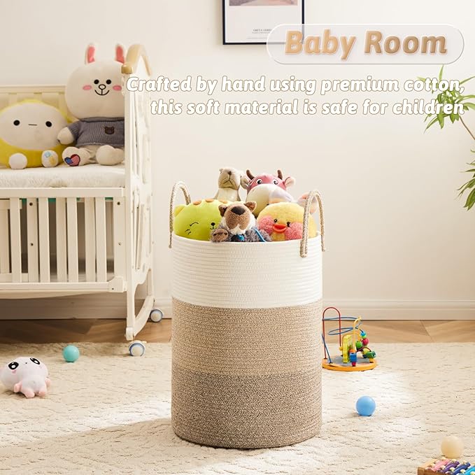 Laundry Basket,Woven Cotton Rope Laundry Hamper,100L for Decorative Storage of Dirty Clothes,Toys and Blankets in Bathroom,Bedroom and Living Room