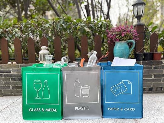 YOUNG DA Reusable Recycle Bags, 3-Piece Separate Recycling Bin Set for Home, Kitchen, and Office - Waterproof Recyclable Waste Sorting Organizer