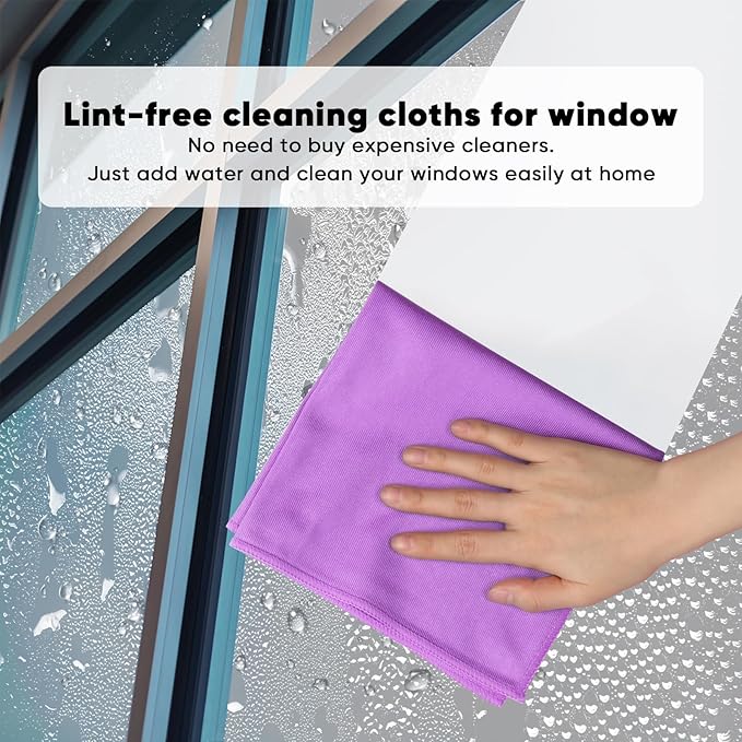 HOMEXCEL Microfiber Glass Cleaning Cloths 6 PK, Lint Free Streak Free, Reusable Microfiber Cleaning Cloth for Cleaning Windows, Glasses, Mirrors, Screens, Stainless Steel, and More Purple-14×16"