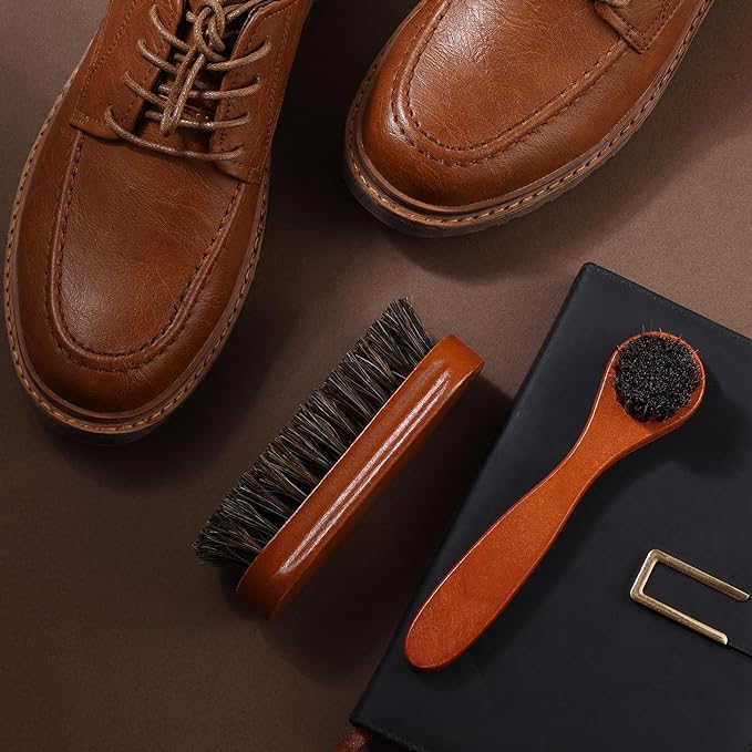 2 Pcs Horsehair Shine Shoes Brush Kit Polish Dauber Applicators Cleaning Leather Shoes Boots Care Brushes Suede Cleaner Brush(2 Pcs Style F)