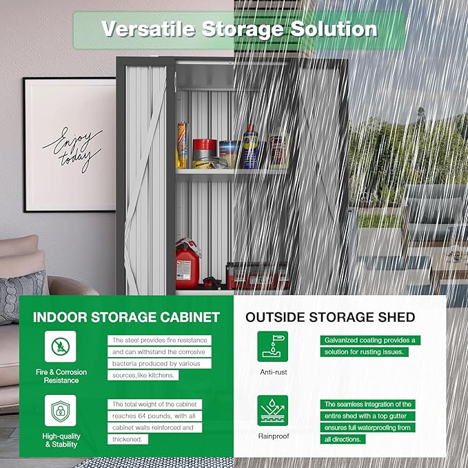AECOJOY Outdoor Storage Cabinet, Outdoor Cabinets Waterproof with Shelves, Vertical Tall Garden Outdoor Cabinet, Sheds & Outdoor Storage Clearance Cabinet Weatherproof for Outside in Dark Grey
