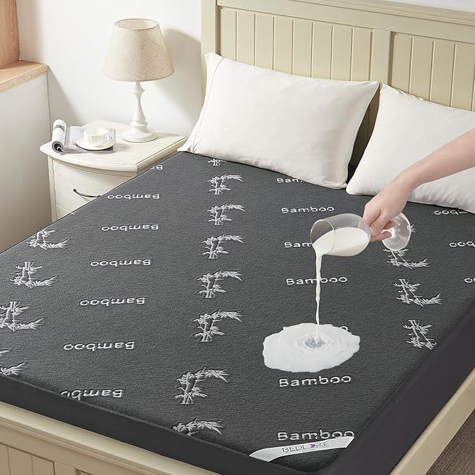 BEDLORE Twin Size Mattress Protector Waterproof, Mattress Pad Fitted 6-15 Inch Deep Pocket, 3D Air Fabric Soft Double Bed Mattress Cover Noiseless Washable for Bedroom, Hotel, Gray