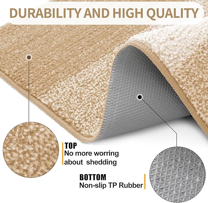 Kitinjoy Indoor Outdoor Door Mat, 47x24 Non-Slip Absorbent Dirt Trapper, Low-Profile Washable Inside Entrance Front Floor Mat, Sturdy Soft Entry Doormats for Entryway, Beige
