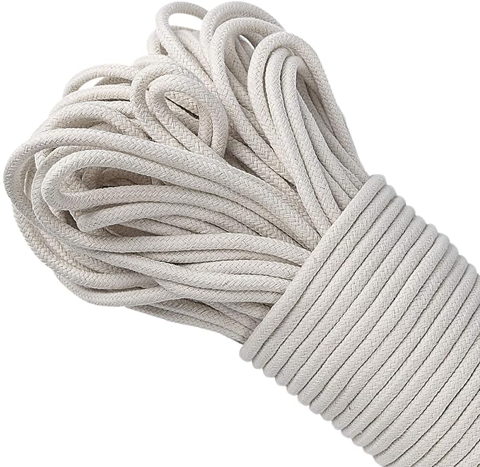 164 Feet 1/4 Inch White Natural Cotton Rope, Cotton Clothesline Rope, All-Purpose Craft Rope for Clothes Hanger, Garden Flower Potted Plants, Laundry Line Dryer, 1 Solid Rope