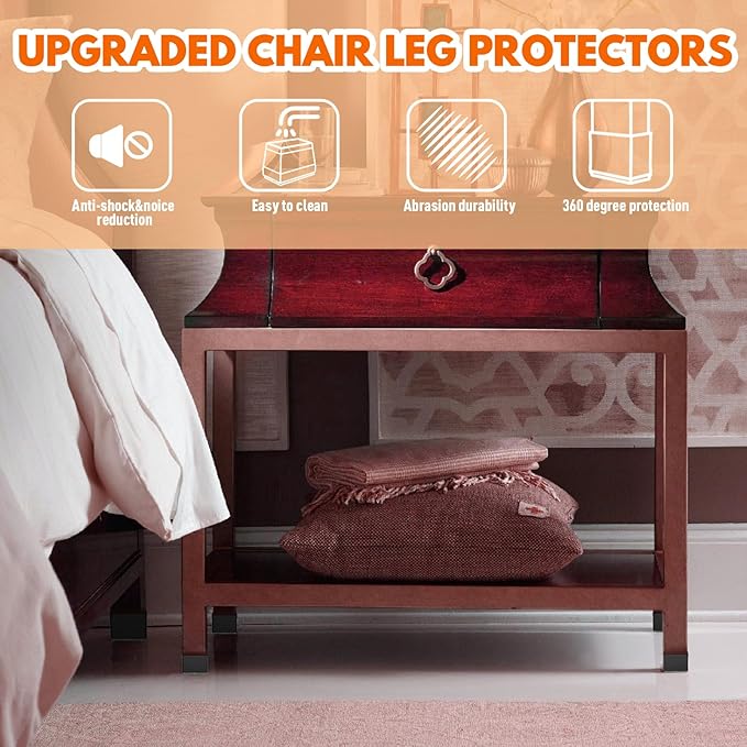Rectangle Chair Leg Protectors for Hardwood Floors,16 PCS Silicone Covers to Protect Wood Tile Floors Felt Pads Furniture Leg Caps Reduce Noise. Easy to Move.(Black,1.5 x 1.75,Rectangular)