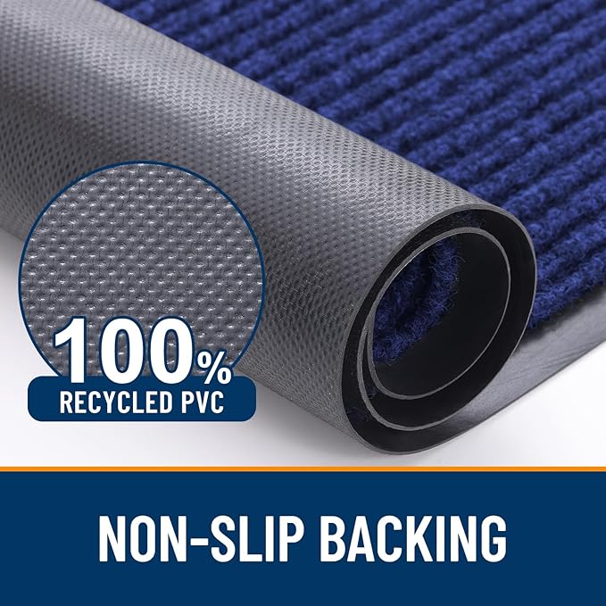 OLANLY Front Door Mat Indoor Outdoor Entrance, Waterproof Heavy Duty Doormat, Fade Resistant, Low Profile, Easy Clean Patio Porch Welcome Floor Mats for Entry, 59x35, Blue