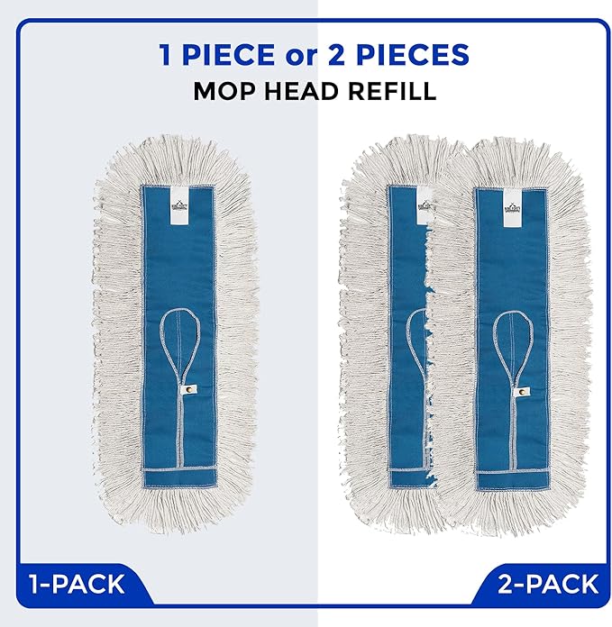Nine Forty 18" Premium Cotton Dust Mop Kit - Heavy Duty Mop Head with Handle for Industrial, Commercial, and Residential Cleaning - Dry Floor Duster for Hardwood Surfaces - White