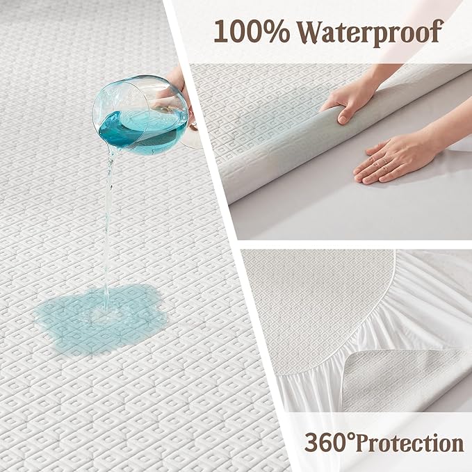 BEDLORE King Mattress Protector, Waterproof Noiseless Mattress Cover with Deep Pocket for 6-18 inches Mattress, Soft Breathable Mattress Pad Machine Washable (White)