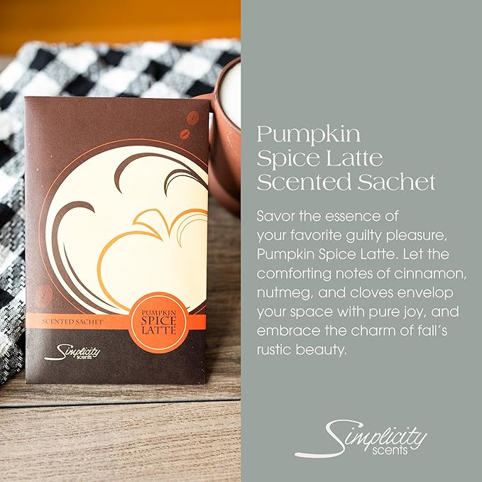 Pumpkin Spice Latte Scented Sachets Pack of 6, Fall & Winter - Long-Lasting Scented Bags, Home Fragrance, Air Freshener & Deodorizer for Closet, Room, Drawer, or Cars, Made in USA