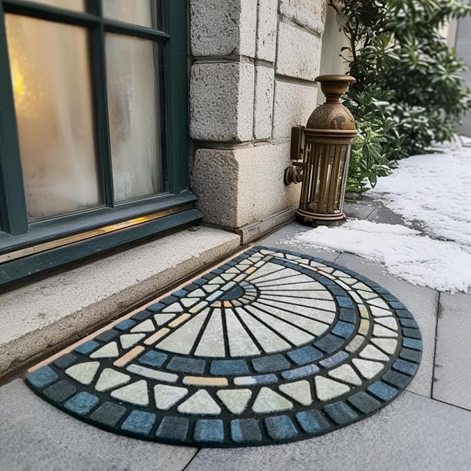 CHICHIC Welcome Door Mat 18 x 30 Inch Front Doormat Outdoors for Home Entrance Outdoors Mat for Outside Entry Way Doormat Entry Rugs, Heavy Duty Non Slip Rubber Back Low Profile, Blue Green