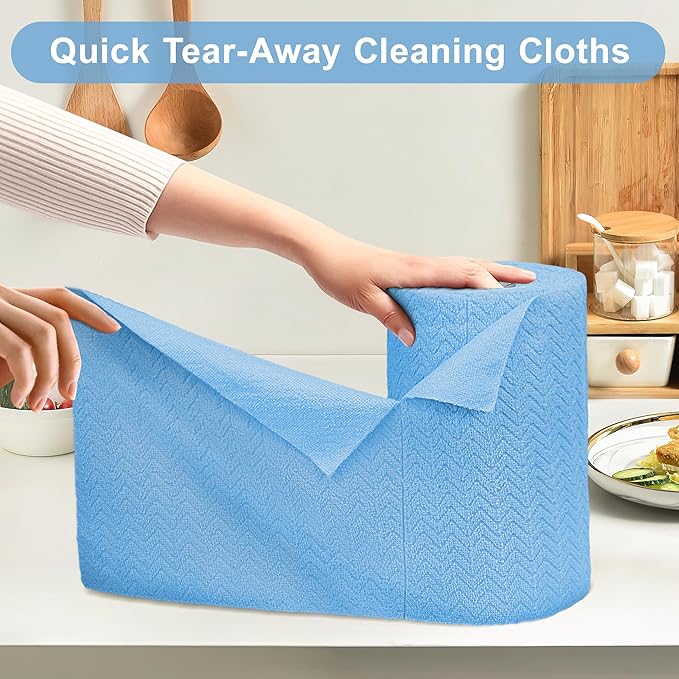 LIVOS Microfiber Cleaning Cloth Roll - 80 Pack, Reusable Paper Towels, Microfiber Towels for Cars, Super Absorbent Lint Free Cleaning Rags for House, Kitchen, Window-Light Blue, 11.5"x11.5"