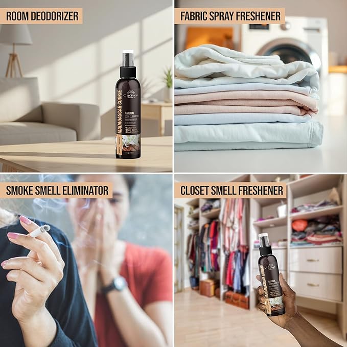 Non-Toxic Odor Eliminator, Natural Vanilla & Cinnamon Air Freshener Spray for Home, Room, Closet & Couch Deodorizer, Long Lasting Bathroom & Toilet Freshener, Safe for Kids & Pets, 2PK - 4 Oz each