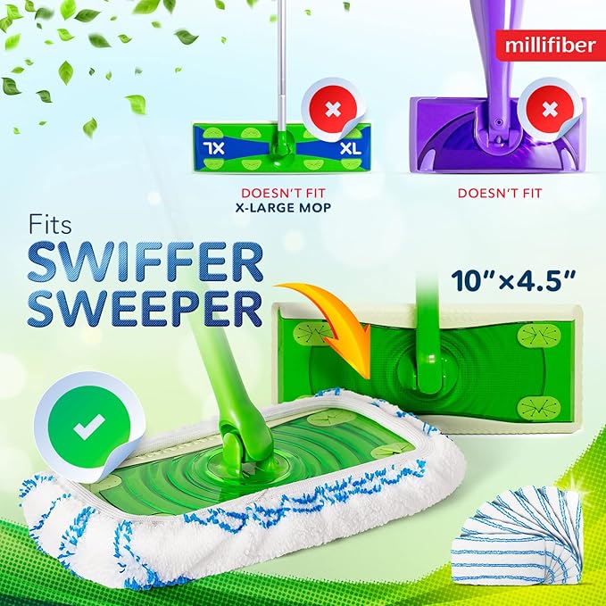 Microfiber Reusable Mop Pads Compatible with Swiffer Sweeper (2-Pack) Washable Mop Pads for Wet & Dry Use (Handle is Not Included)