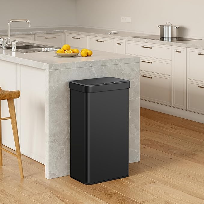 EKO Nova Sensor Trash Can, 21 Gallon/80 Liter Stainless Steel Rectangular Touchless Motion Sensor Trash Can, Matte Black