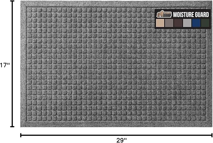 GORILLA GRIP Front Door Mat, Indoor Outdoor Ultra Absorbent HydroAbsorb Doormat, Absorbs Up to 1.7 Cups of Water, Stain and Fade Resistant, Rubber Backing Doormats, Captures Dirt, 29x17 Gray