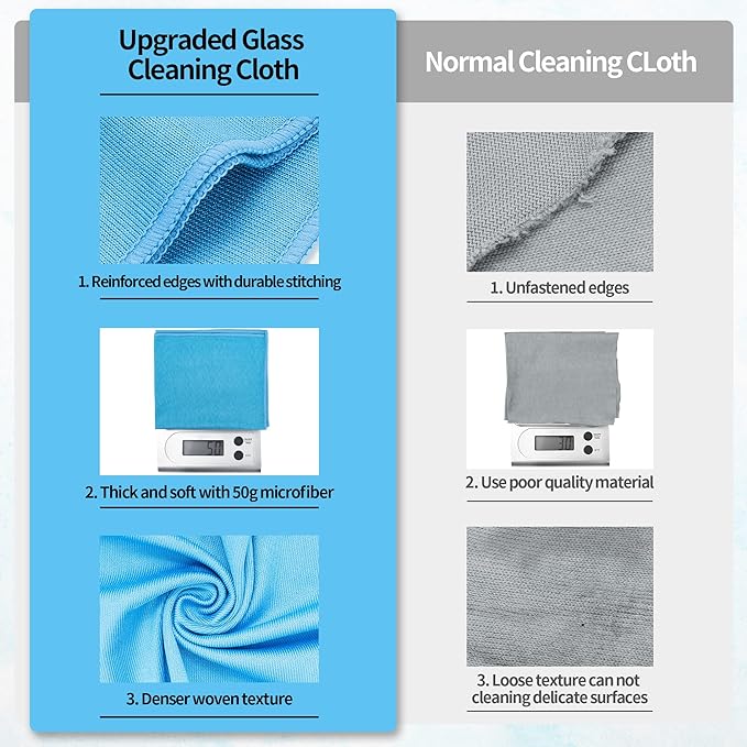 HOMERHYME Microfiber Glass Cleaning Cloth - 10 Pack Polishing Cloths, 16" x 14" Window Cleaning Towel, Streak Free, Lint Free, Great for All Delicate Surface, Glasses, Stainless Steel, Windshield.