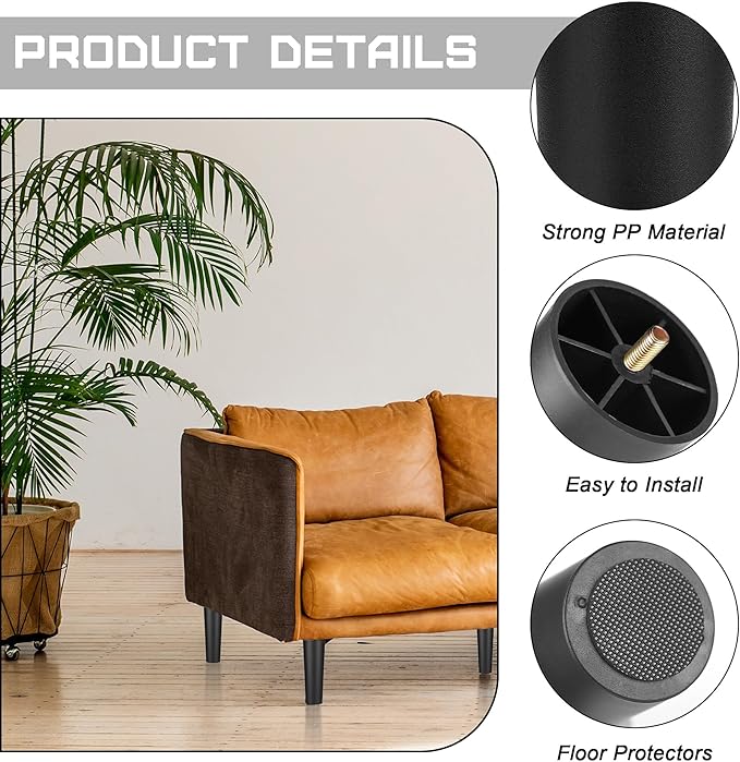 TURSTIN 8 Pack 8 Inch Plastic Furniture Legs with M8 T-Nuts Screws Tapered Sofa Couch and Chair Legs Replacement Furniture Legs for DIY Projects Sofas Coffee Tables Dressers Beds