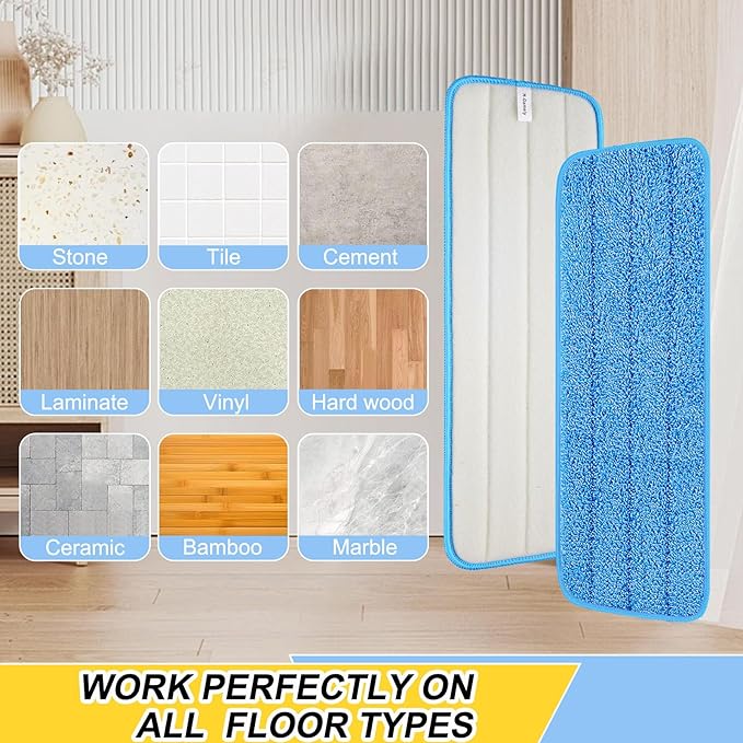16.5 Inch Reusable Mop Pads Microfiber Spray Mop Replacement Heads for Wet/Dry Mops Compatible with Bona Floor Care System (6 Pack)