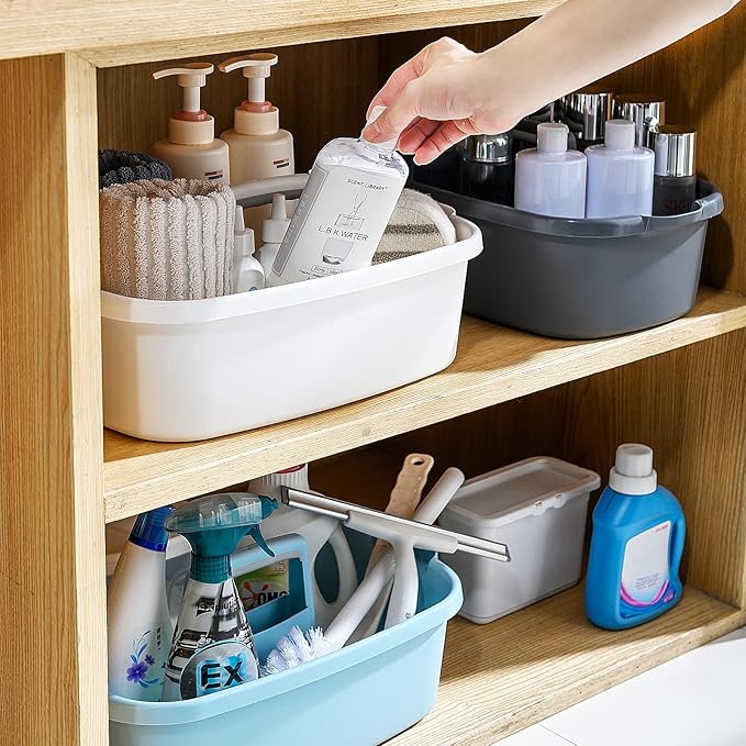 2-Pack Multi-Purpose Plastic Cleaning Caddy with Handle, Shower Caddy Organizer - Storage Basket/Totes Portable for Bathroom Supplies, Cleaning Products, Under Sink Tool. (Gray)