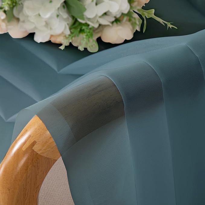 Chyhomenyc Stone Blue Sheer Curtains 30 inch Length 2 Panels, Light Filtering Voile Rod Pocket Short Window Curtians for Bathroom Living Room Farmhouse Small Windows, 42Wx30L inches