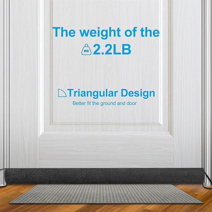 QUOLIX Triangle Under-Door Draft Stopper, 32" Noise Blocker, Weighted Weather Stripping, Gray Cotton & Polyester, Multi-Function Noise & Light Blocker, Black