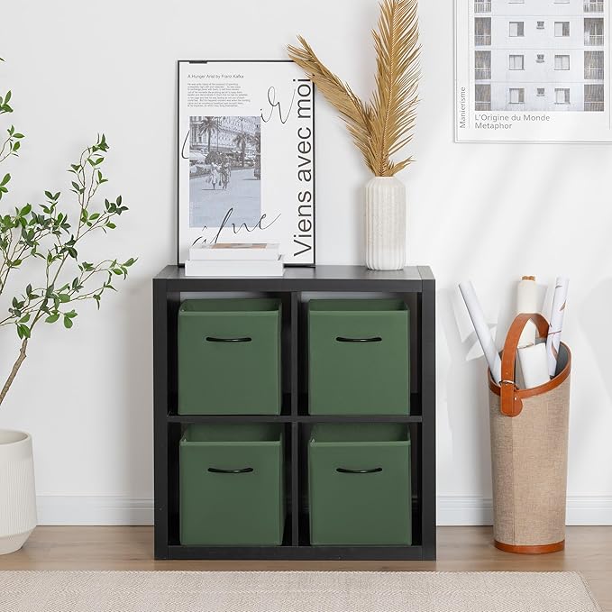 StorageWorks Green Storage Cubes, 11 Inch Cube Storage Bins with Handle, Cube Storage Organizer Bins for Shelves and Closet, Collapsible Storage Bins, 4-Pack