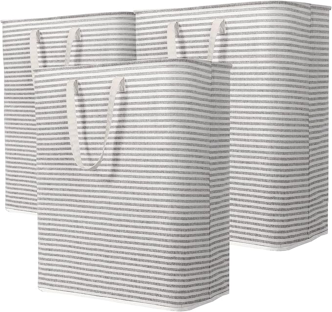 Lifewit 3 Pack Laundry Hamper Large Collapsible Laundry Baskets, Freestanding Waterproof Clothes Hamper with Easy Carry Handles in Laundry Room Bedroom Bathroom College Dorm for Adults, Gray, 3 x 125L