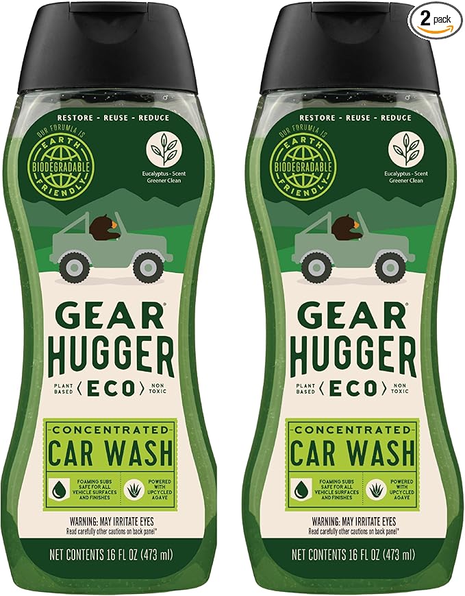 Gear Hugger Car Wash Soap (16 oz, Pack of 2) – Eco-Friendly Car Cleaner, Biodegradable Car Wash with Natural Saponins & Eucalyptus – Safe Car Soap for All Vehicle Surfaces