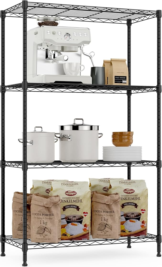 1000 lbs Storage Shelving Steel Heavy Duty 4-Tier Utility Shelving Unit Steel Organizer Wire Rack for Home,Kitchen,Office (13.7" D x 29.5" W x 47.2" H)
