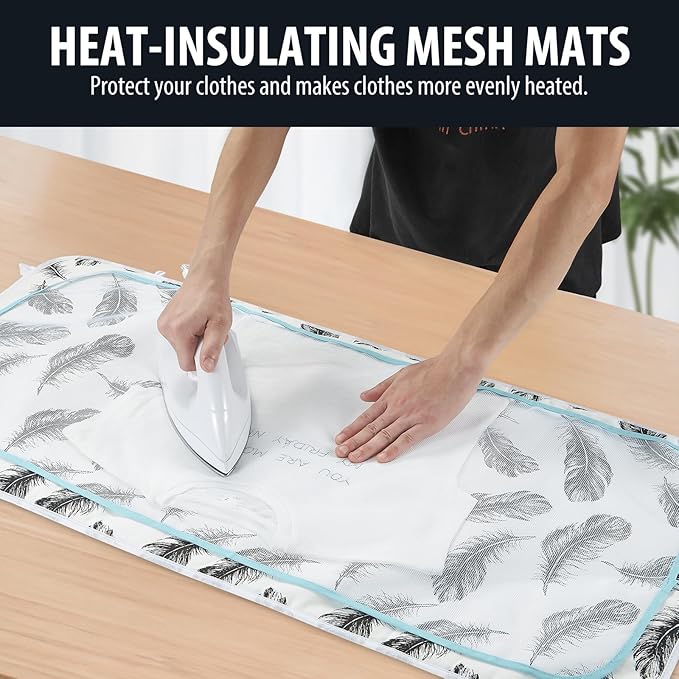 Seiritex Ironing Mat, Portable Ironing Pad 39.4 x 18.9 inch Table Top Iron Board 5 in 1 Travel Iron Blanket for Washer, Dryer, Counter top, Black Feather