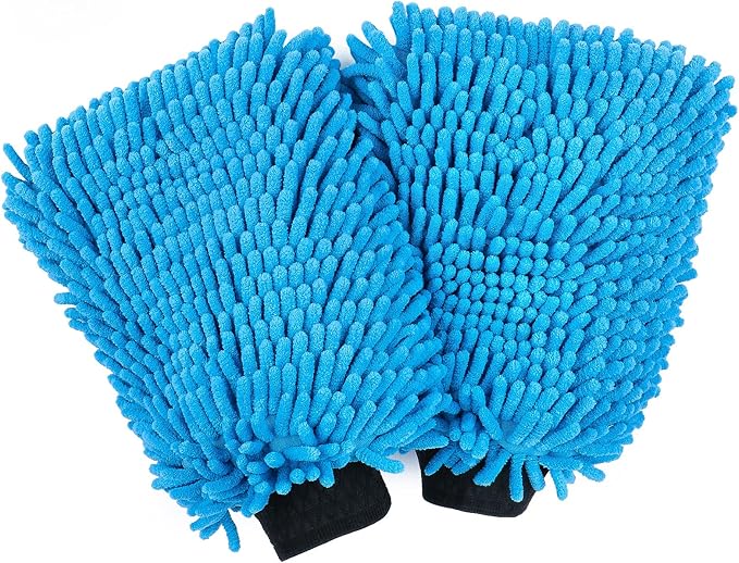 HOMEXCEL Car Wash Mitt, 2PK Chenille Microfiber Wash Mitt, Scratch-Free & Lint-Free, Rich Foam, Highly Absorbent, Double Sided, Perfect for Car Washing and Detailing, 10.2" x 6.7 ", Blue