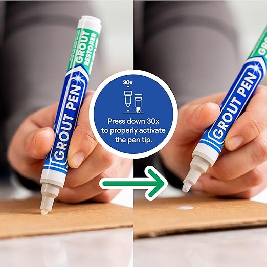Grout Pen Light Grey Tile Paint Marker: Waterproof Grout Paint, Tile Grout Colorant and Sealer Pen - Narrow 5mm, 2 Pack with Extra Tips (7mL) - Light Grey