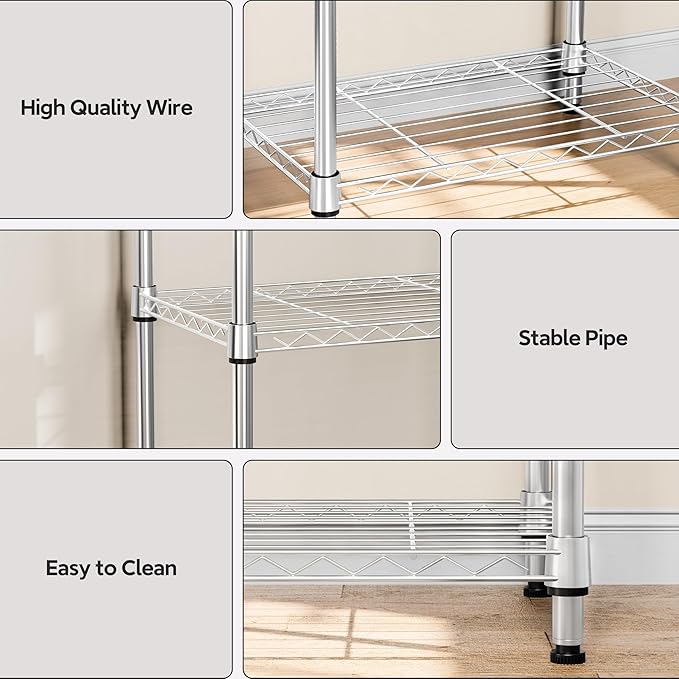3 Tiers Shelf Metal Storage Shelves Wire Rack Closet Organizers with Wheel for Garage Kitchen Bathroom Laundry Chrome 11.8" D x 17.7" W x 28.8" H