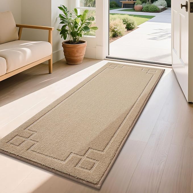 BEQHAUSE Door Mat 24" x 60", Non-Slip Door Mats Indoor Entryway Rugs Washable Low-Profile Absorbent and Stain Resist Floor Mats, Dog Door Mat for Front Back Door, Muddy Wet Shoes & Paws, Beige